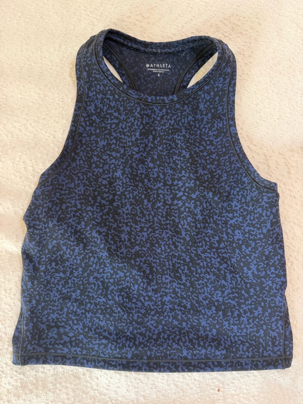 ATHLETA Shanti Crop Jacquard Tank Dress Blue Athletic Workout Small Navy Top